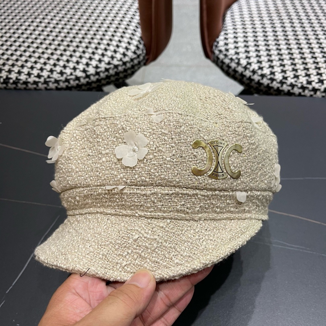 赛琳 2025新款日系复古简约百搭花朵八角帽女早秋画家帽报童帽子显脸小