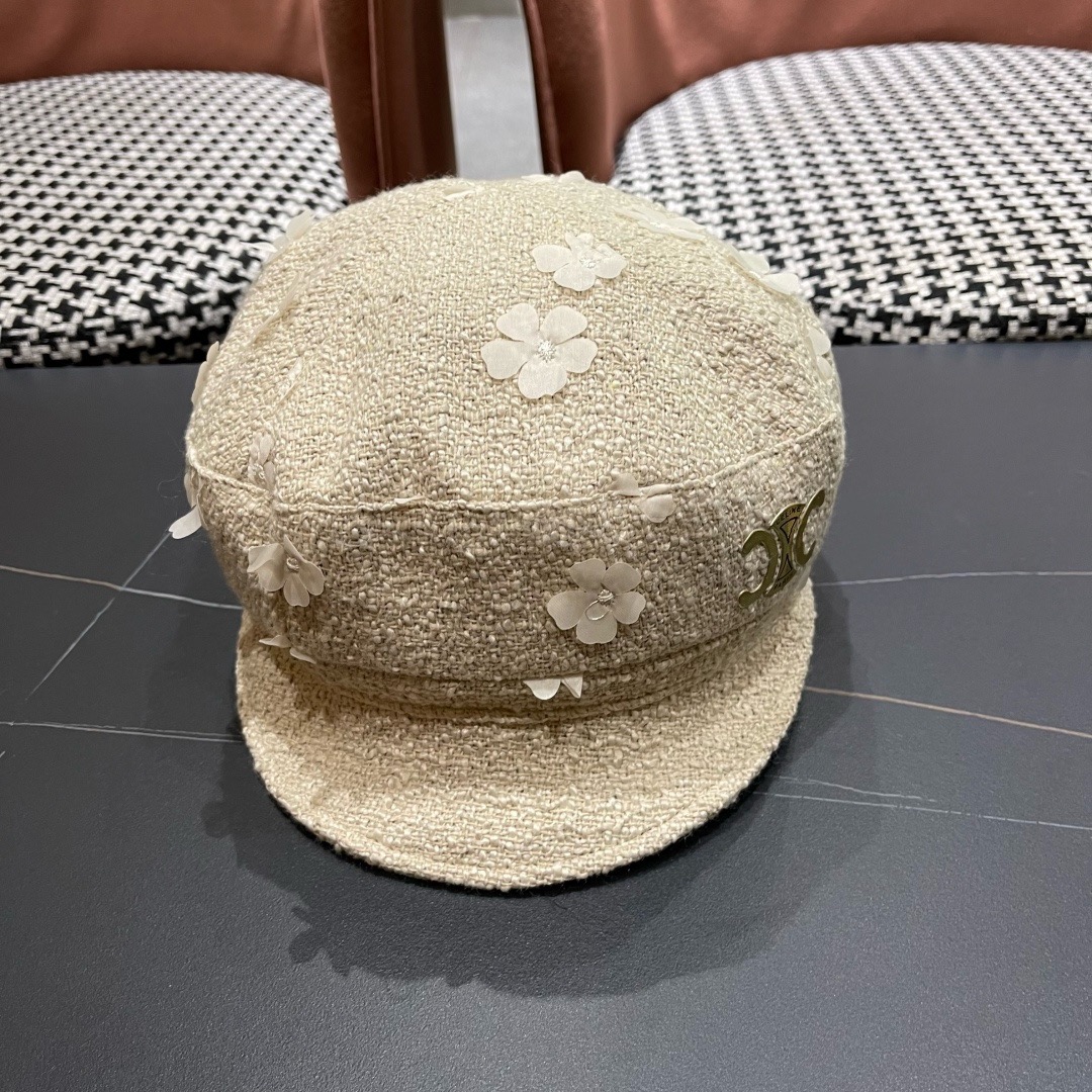 赛琳 2025新款日系复古简约百搭花朵八角帽女早秋画家帽报童帽子显脸小