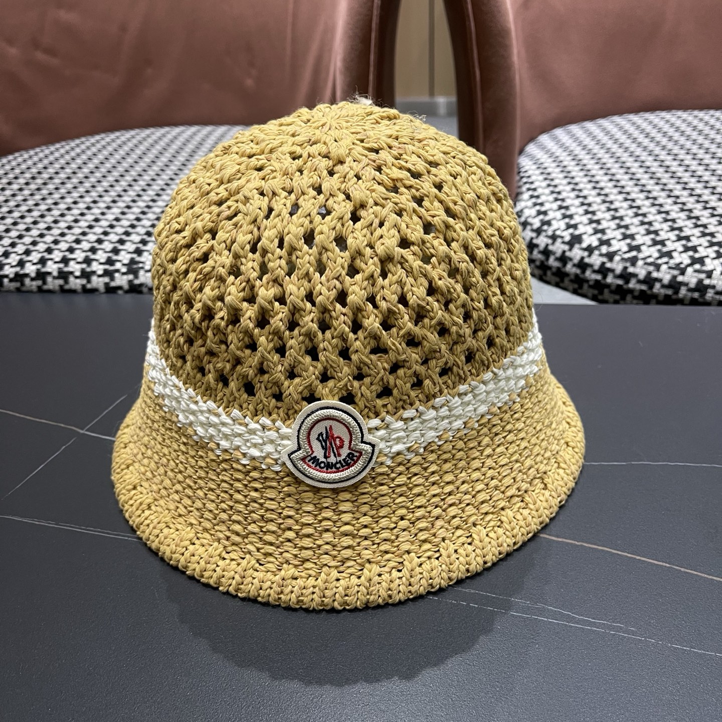 MONCLER（蒙口）缕空透气渔夫帽女夏季新款遮阳防晒显脸小盆帽户外休闲太阳帽