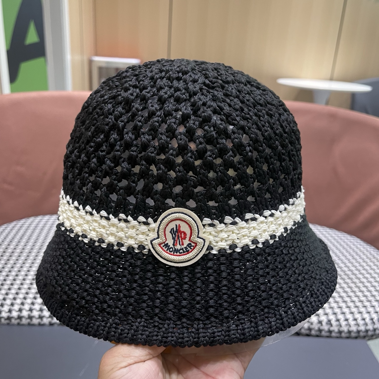 MONCLER（蒙口）缕空透气渔夫帽女夏季新款遮阳防晒显脸小盆帽户外休闲太阳帽