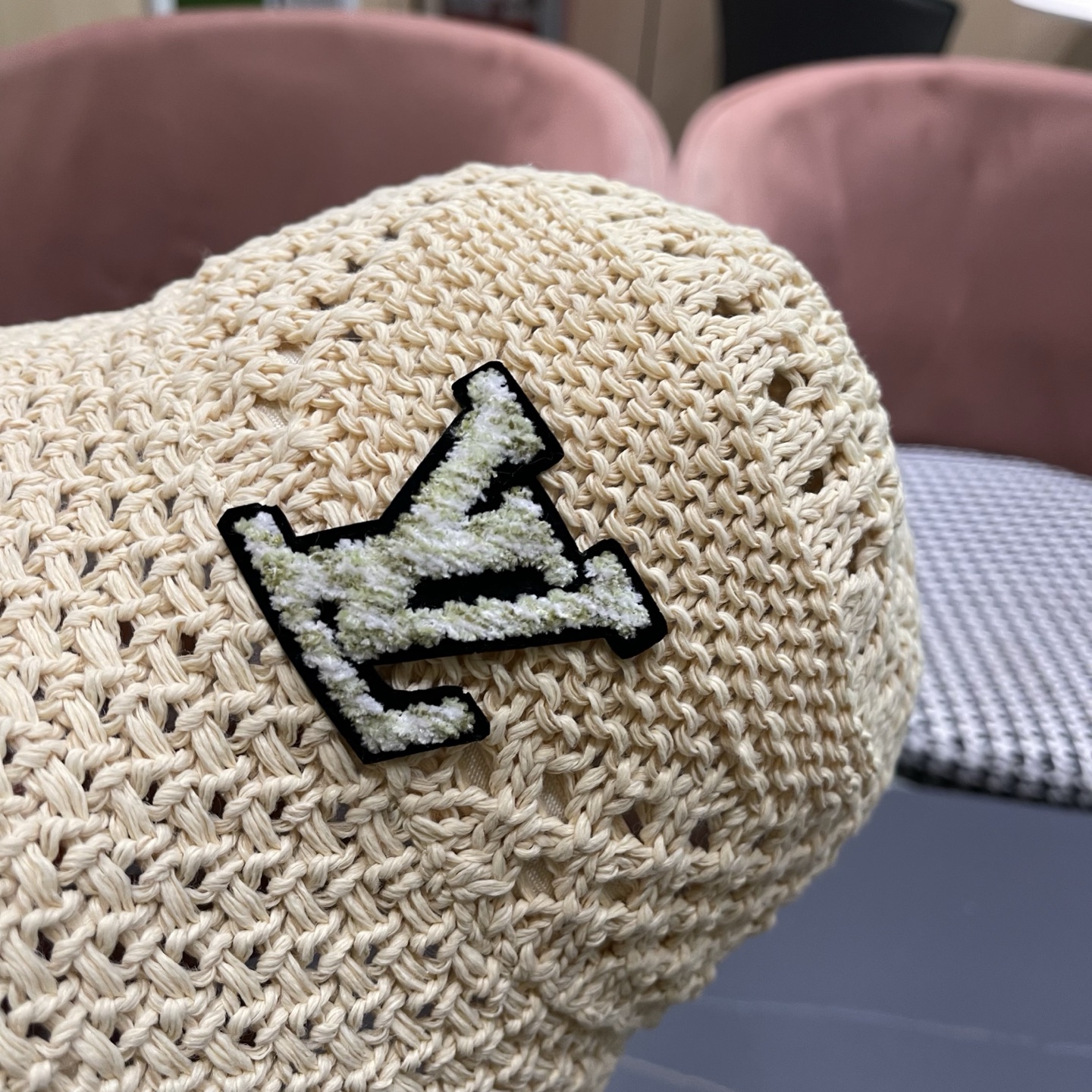 LV路易威登 韩国镂空编织水桶帽渔夫帽女夏季透气针织菱形钩花防晒遮阳盆帽子