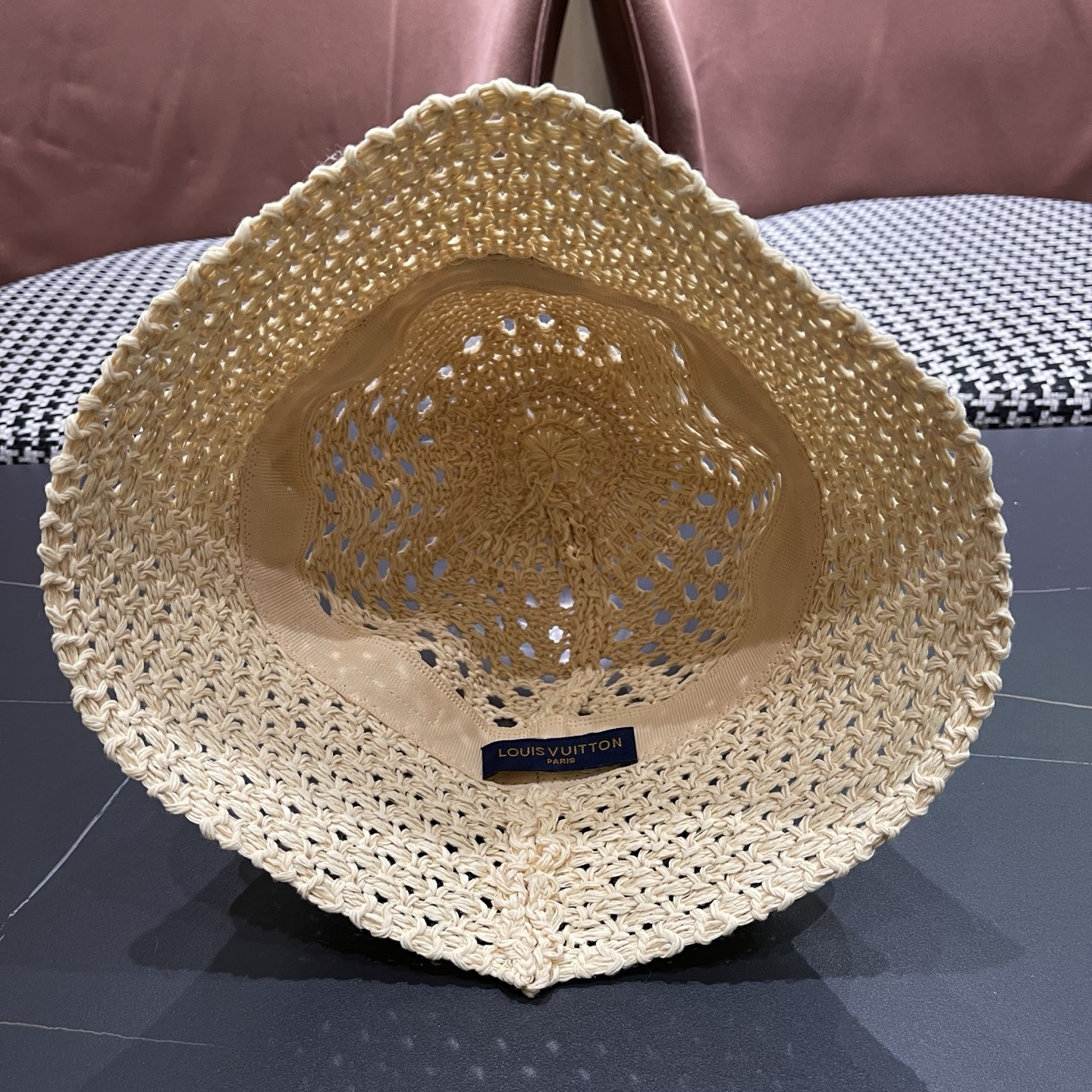 LV路易威登 韩国镂空编织水桶帽渔夫帽女夏季透气针织菱形钩花防晒遮阳盆帽子