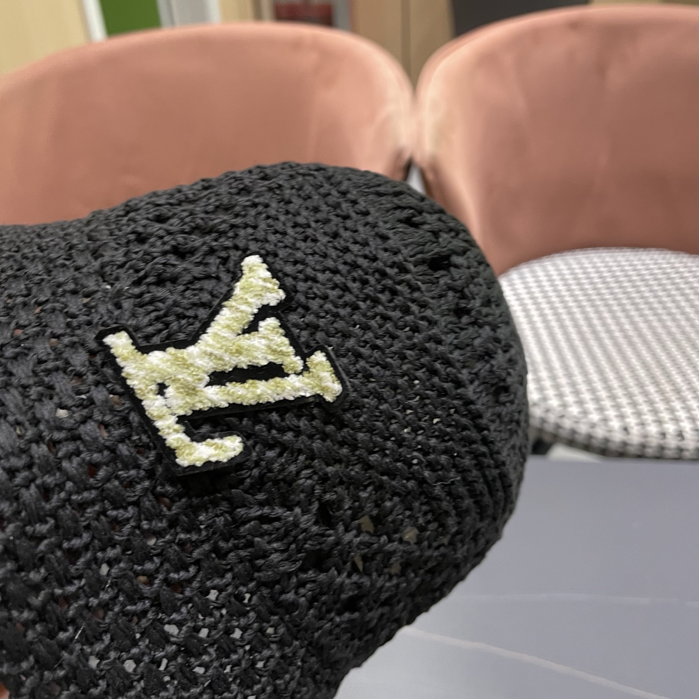 LV路易威登 韩国镂空编织水桶帽渔夫帽女夏季透气针织菱形钩花防晒遮阳盆帽子