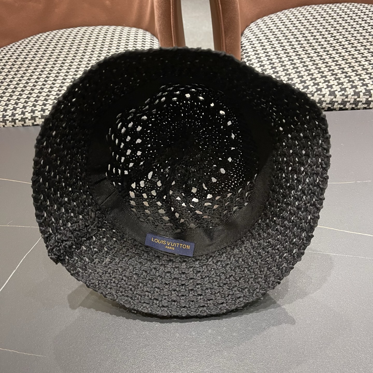 LV路易威登 韩国镂空编织水桶帽渔夫帽女夏季透气针织菱形钩花防晒遮阳盆帽子