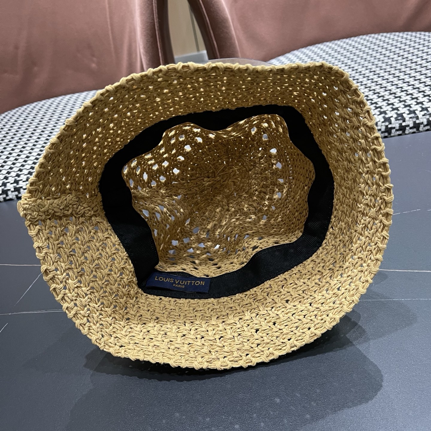 LV路易威登 韩国镂空编织水桶帽渔夫帽女夏季透气针织菱形钩花防晒遮阳盆帽子
