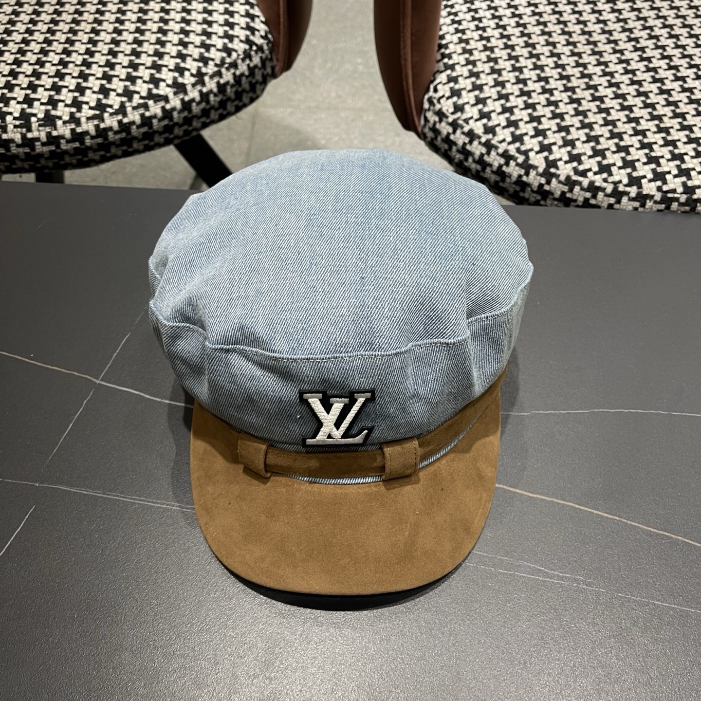 LV路易威登 韩版复古牛仔八角帽女秋冬显脸小贝雷帽百搭画家帽平顶水洗报童帽