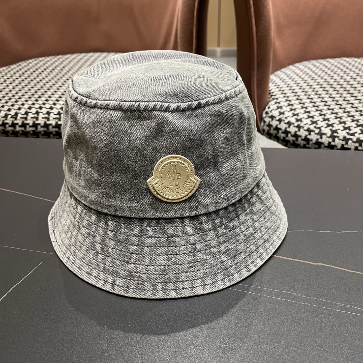 MONCLER（蒙口）港风复古水洗牛仔渔夫帽女百搭遮阳盆帽素颜显脸小男士帽子个性