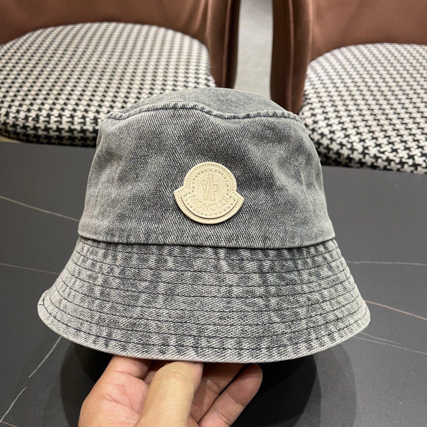 MONCLER（蒙口）港风复古水洗牛仔渔夫帽女百搭遮阳盆帽素颜显脸小男士帽子个性