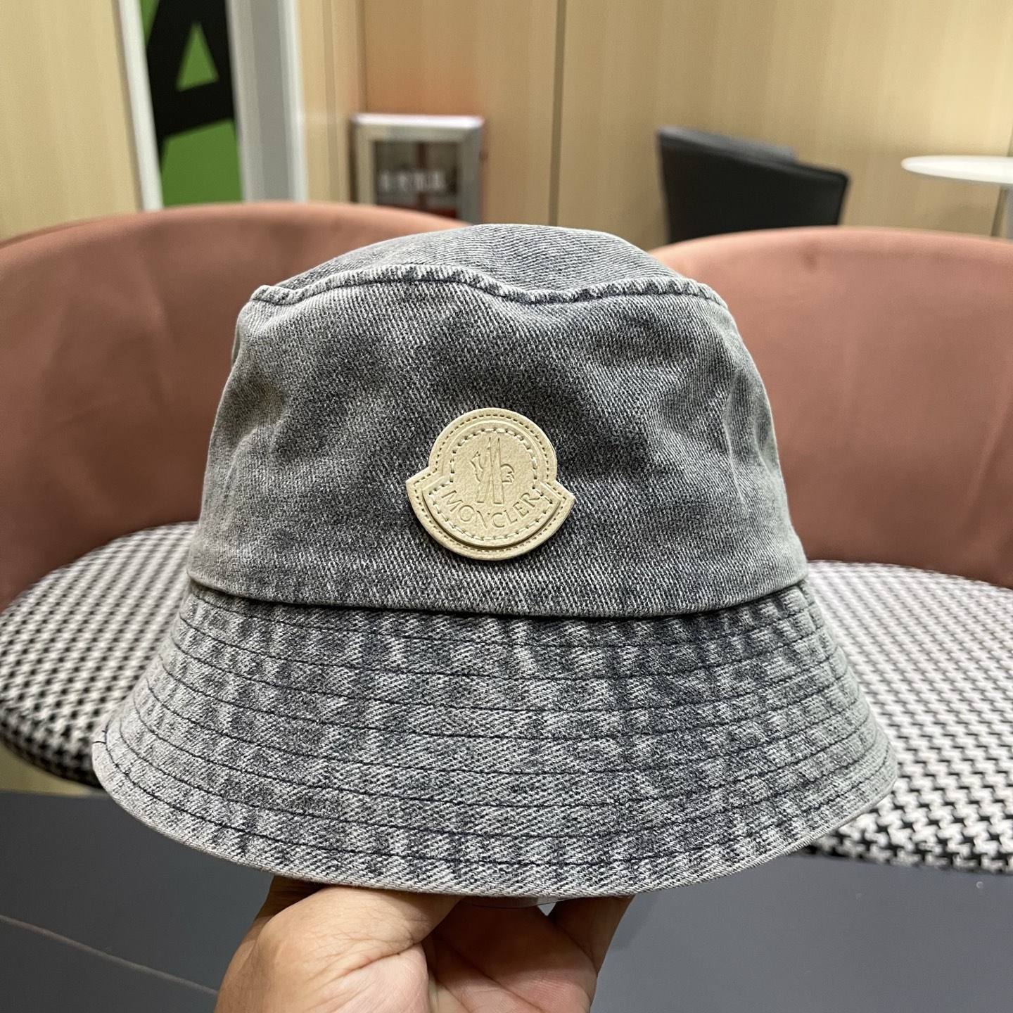 MONCLER（蒙口）港风复古水洗牛仔渔夫帽女百搭遮阳盆帽素颜显脸小男士帽子个性