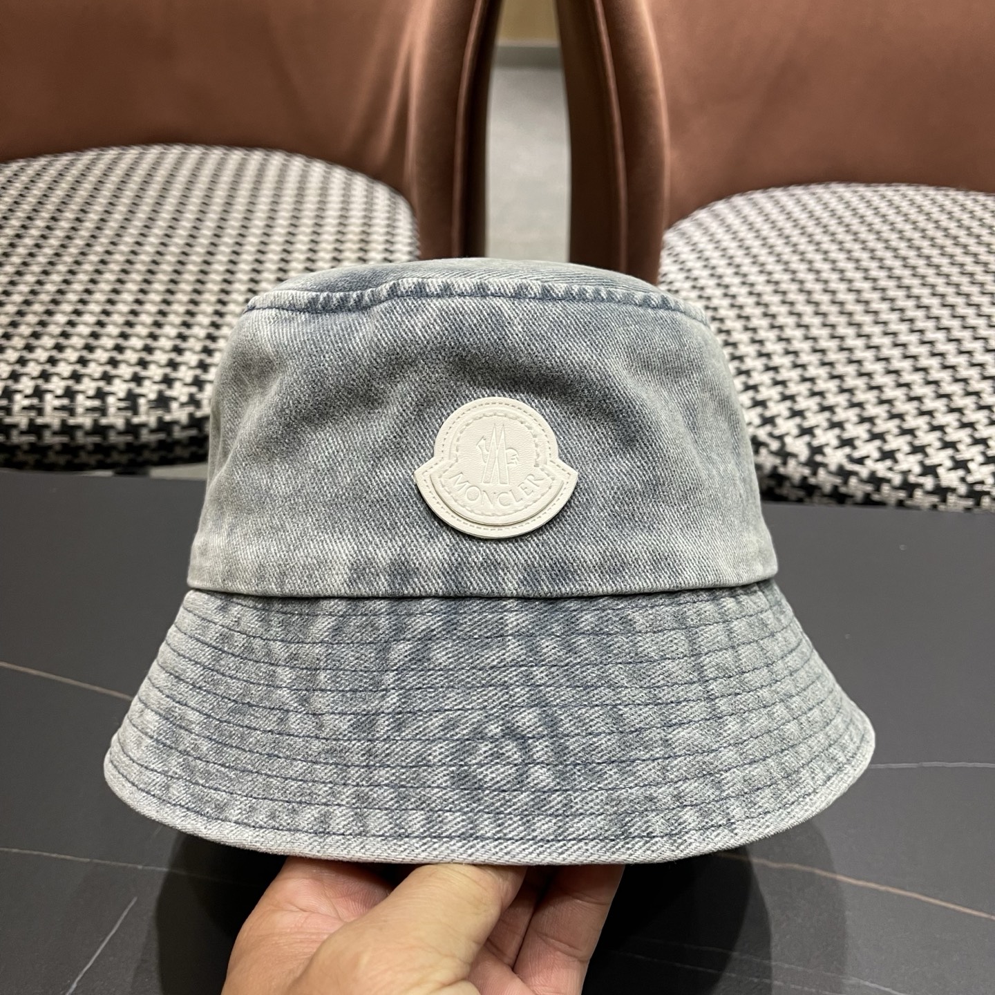 MONCLER（蒙口）港风复古水洗牛仔渔夫帽女百搭遮阳盆帽素颜显脸小男士帽子个性