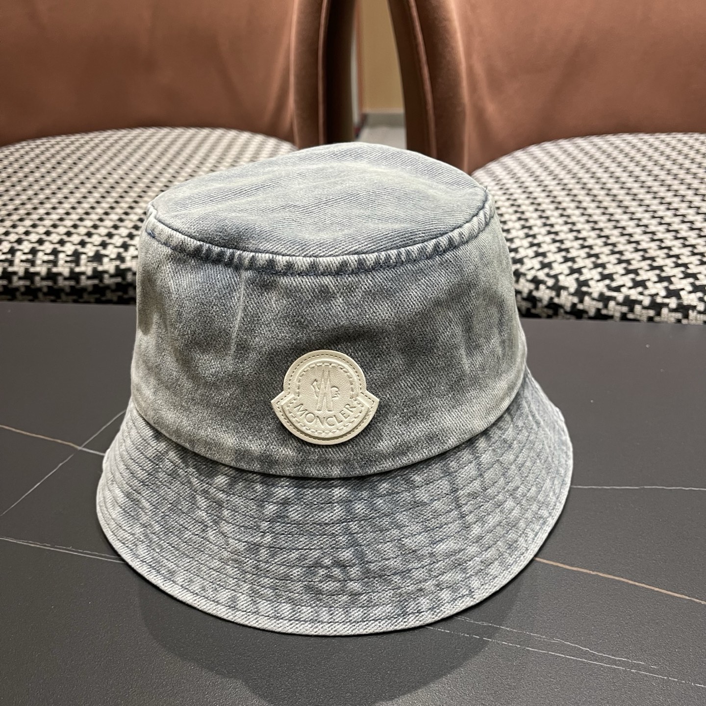 MONCLER（蒙口）港风复古水洗牛仔渔夫帽女百搭遮阳盆帽素颜显脸小男士帽子个性