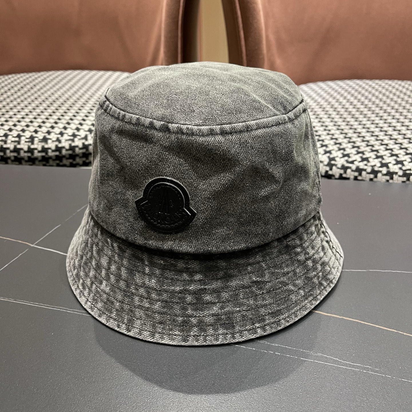 MONCLER（蒙口）港风复古水洗牛仔渔夫帽女百搭遮阳盆帽素颜显脸小男士帽子个性