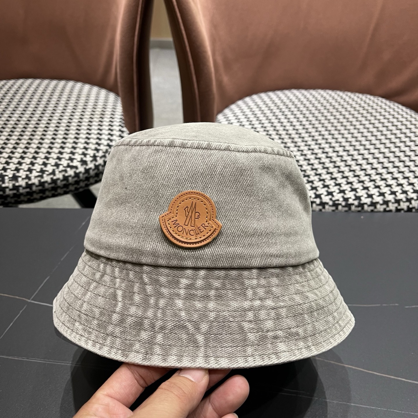 MONCLER（蒙口）港风复古水洗牛仔渔夫帽女百搭遮阳盆帽素颜显脸小男士帽子个性