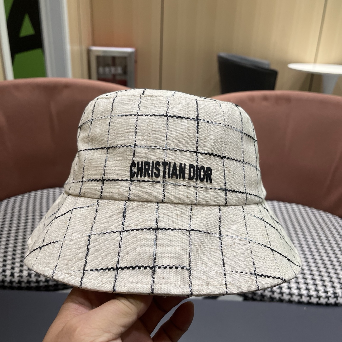 迪奥Dior 格纹渔夫帽子女新款百搭显脸小盆帽素颜出街水桶