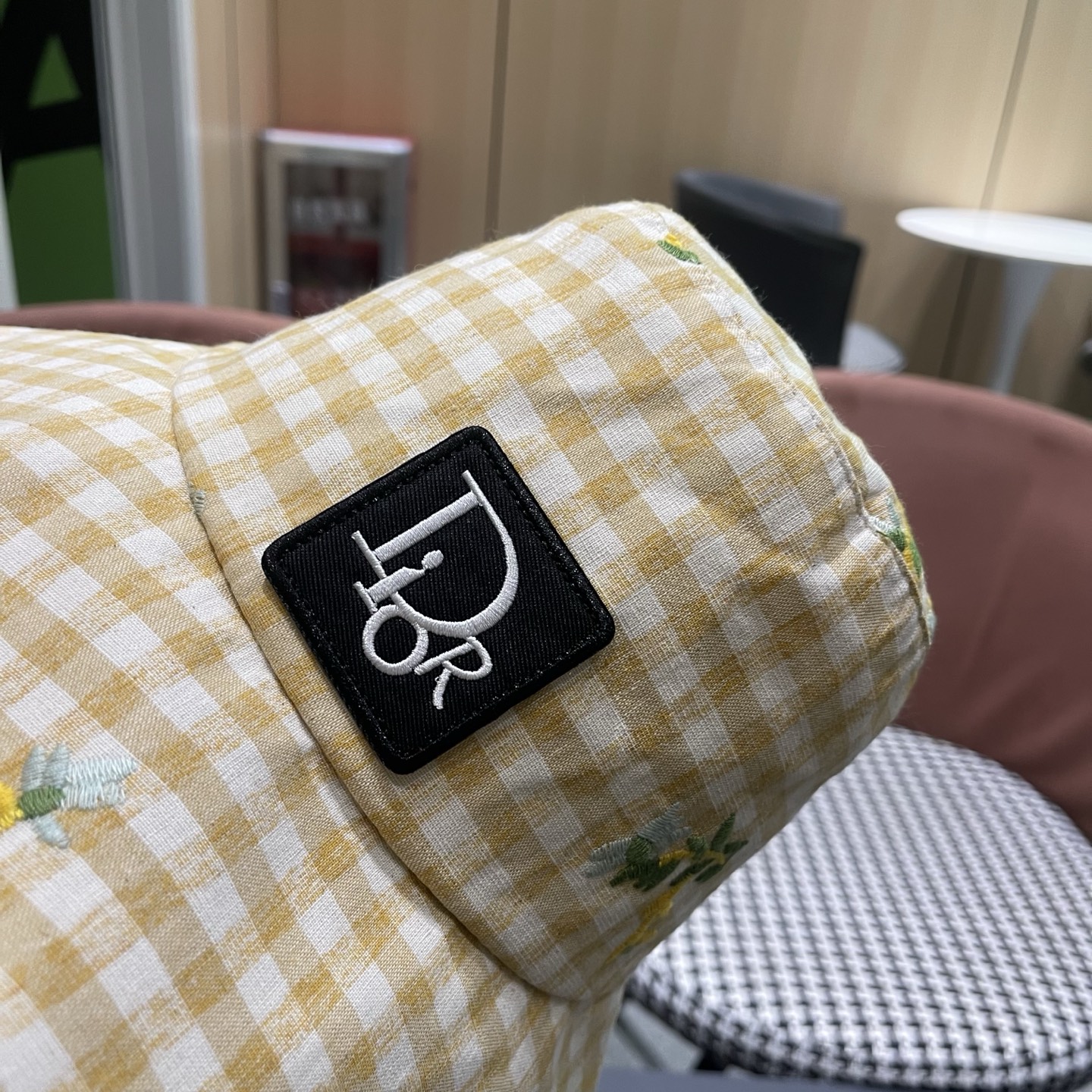 Dior迪奥 韩版格纹系带碎花渔夫帽女夏季千鸟格出游沙滩海边防晒遮阳帽