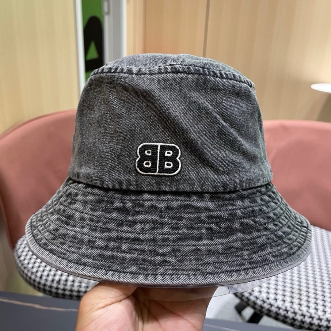 balenciaga巴黎世家牛仔渔夫帽夏季防晒遮阳帽子大头围水桶帽显脸小