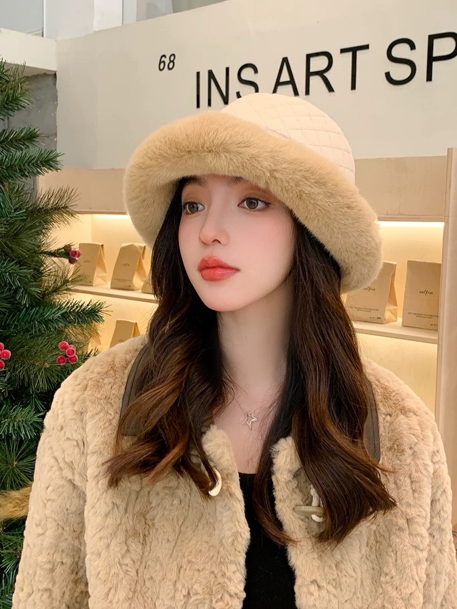 MONCLER（蒙口）韩国麂皮绒盆帽女冬季保暖加厚毛绒 渔夫帽时尚气质蝴蝶结防寒帽子
