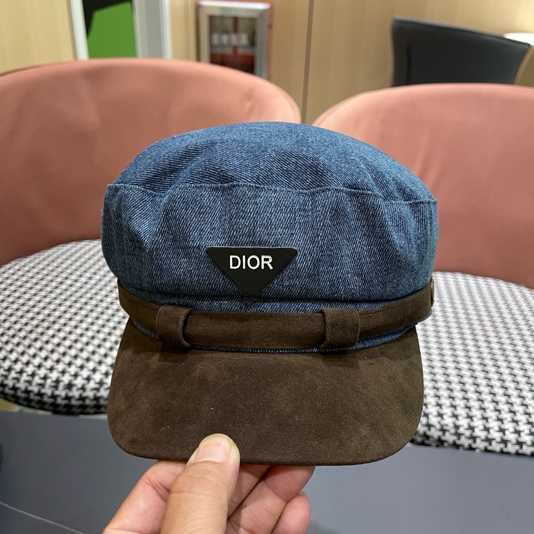 迪奥 Dior新款百搭英伦风海军帽水洗牛仔布复古报童贝雷帽女秋冬八角帽