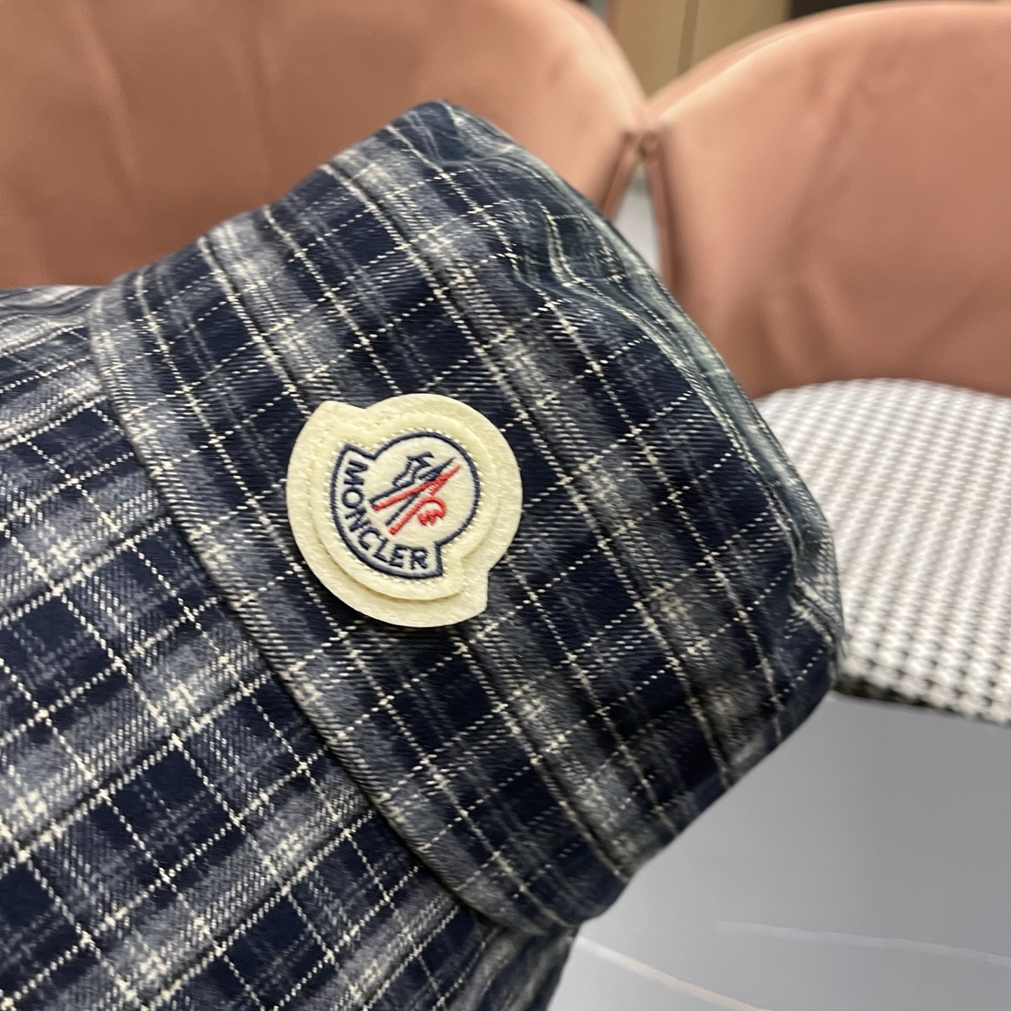 MONCLER（蒙口）日系复古格纹渔夫帽子女春秋季品脸小休闲百搭 文艺水桶帽盆帽潮流