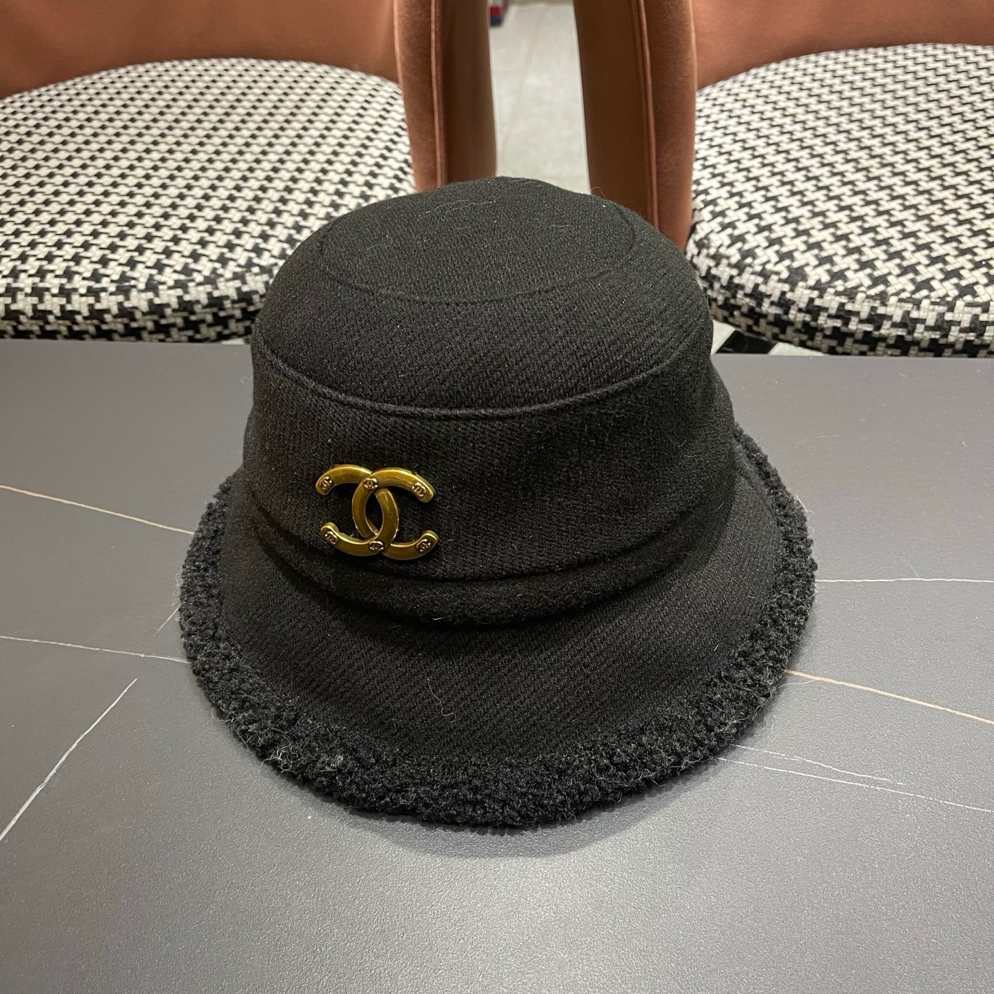 香奈儿CHANEL渔夫帽女秋冬季百搭显脸小盆帽加厚保暖防寒水桶帽子