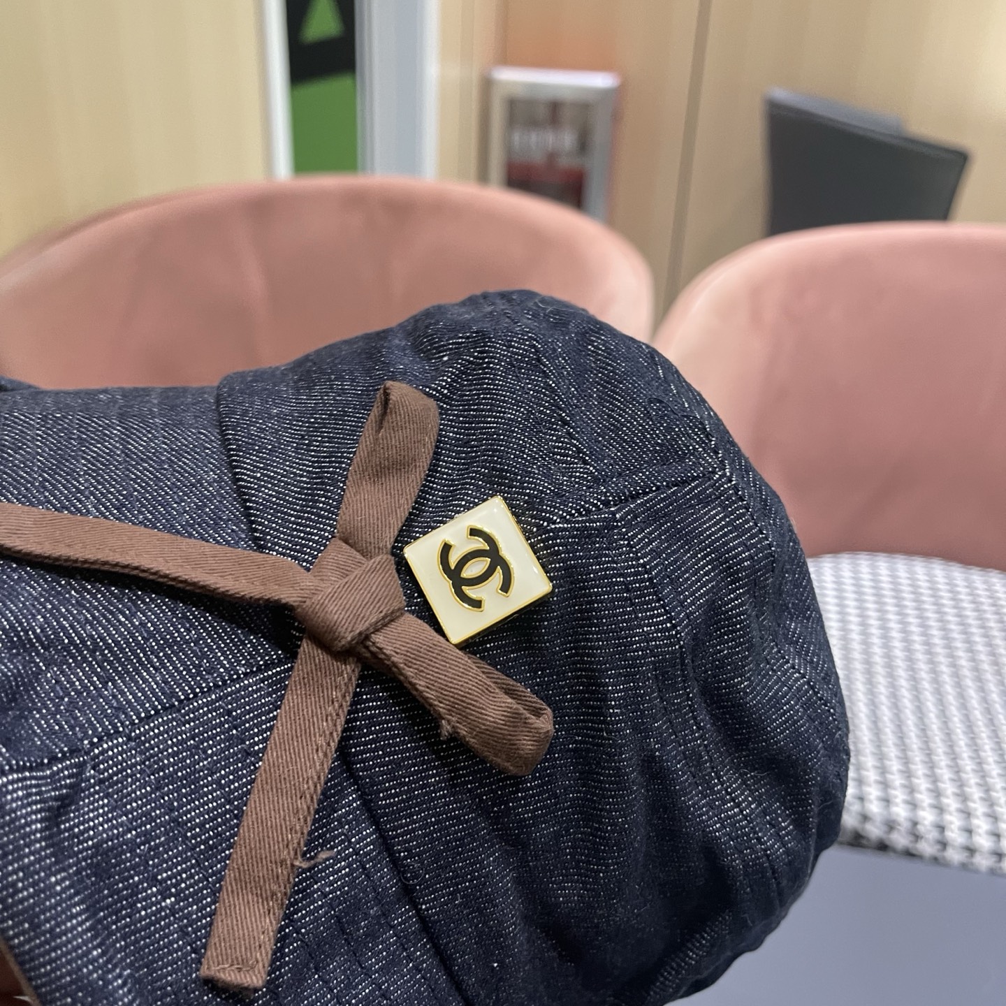 香奈儿CHANEL春秋款高品质卷边渔夫帽日系牛仔布百搭盆帽气质优雅蝴蝶结女