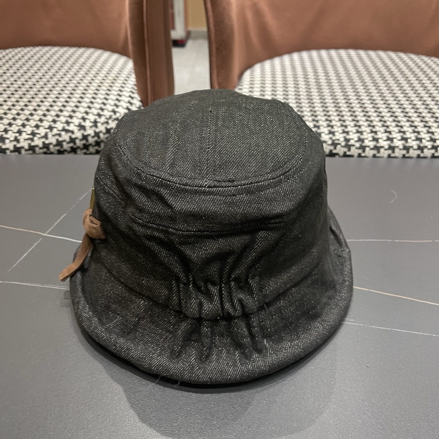 香奈儿CHANEL春秋款高品质卷边渔夫帽日系牛仔布百搭盆帽气质优雅蝴蝶结女