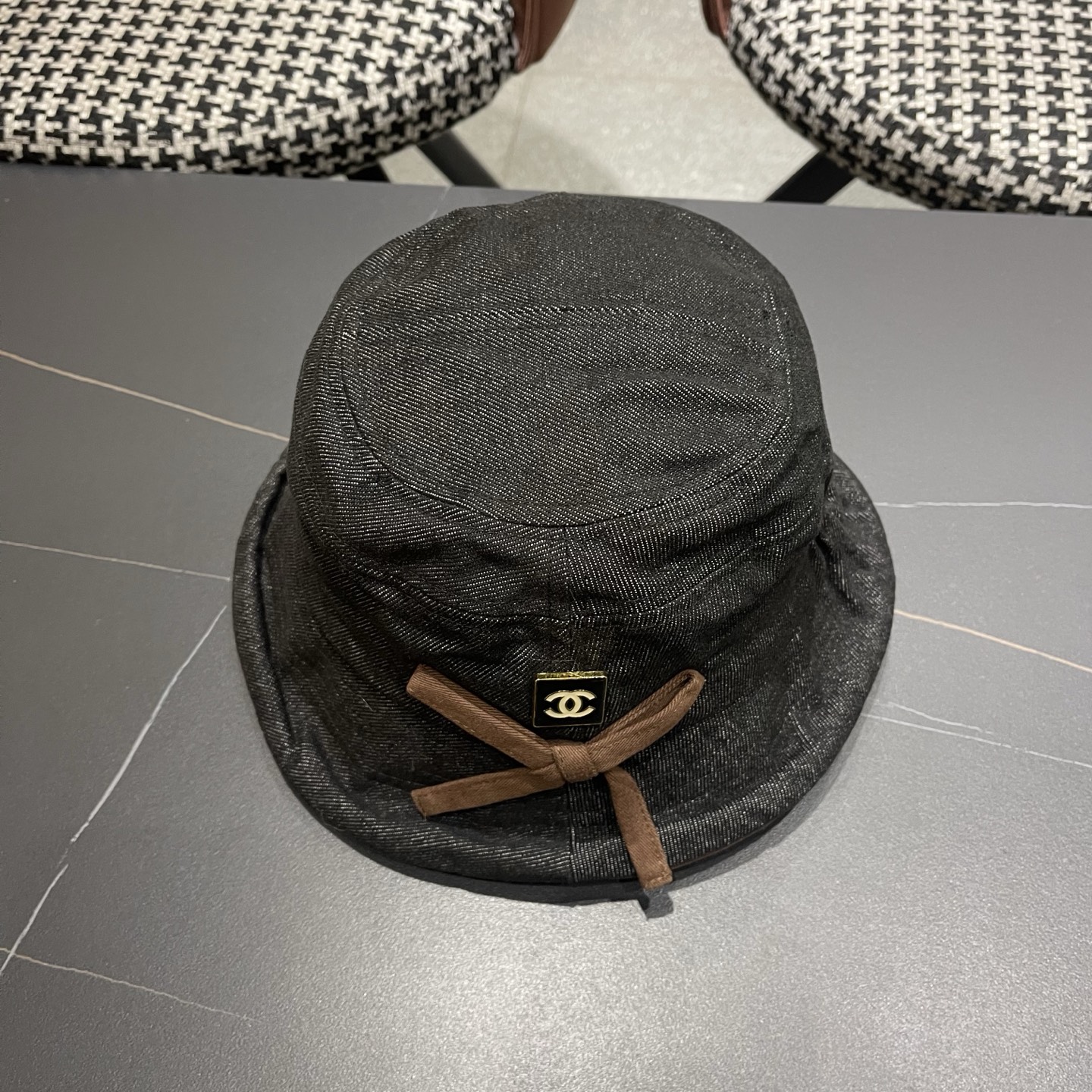 香奈儿CHANEL春秋款高品质卷边渔夫帽日系牛仔布百搭盆帽气质优雅蝴蝶结女