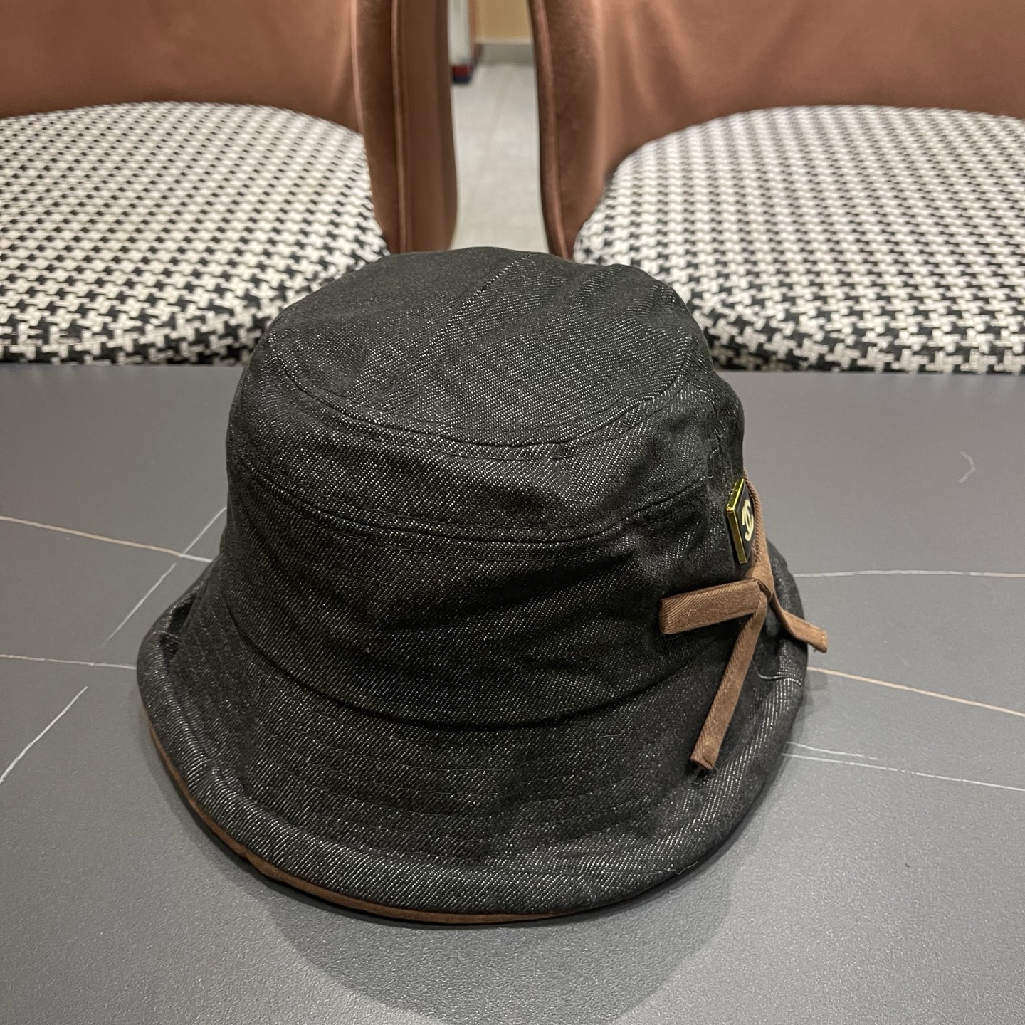 香奈儿CHANEL春秋款高品质卷边渔夫帽日系牛仔布百搭盆帽气质优雅蝴蝶结女