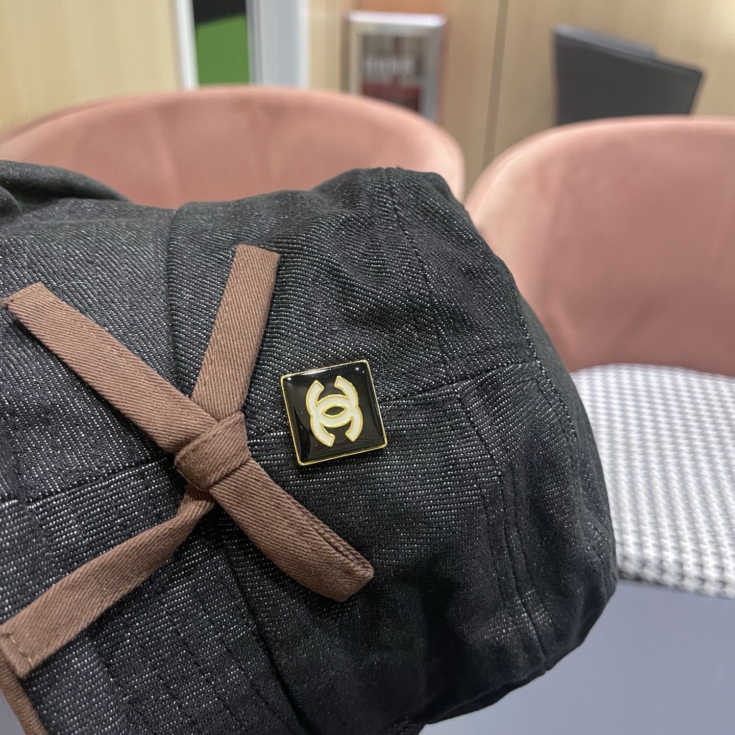 香奈儿CHANEL春秋款高品质卷边渔夫帽日系牛仔布百搭盆帽气质优雅蝴蝶结女