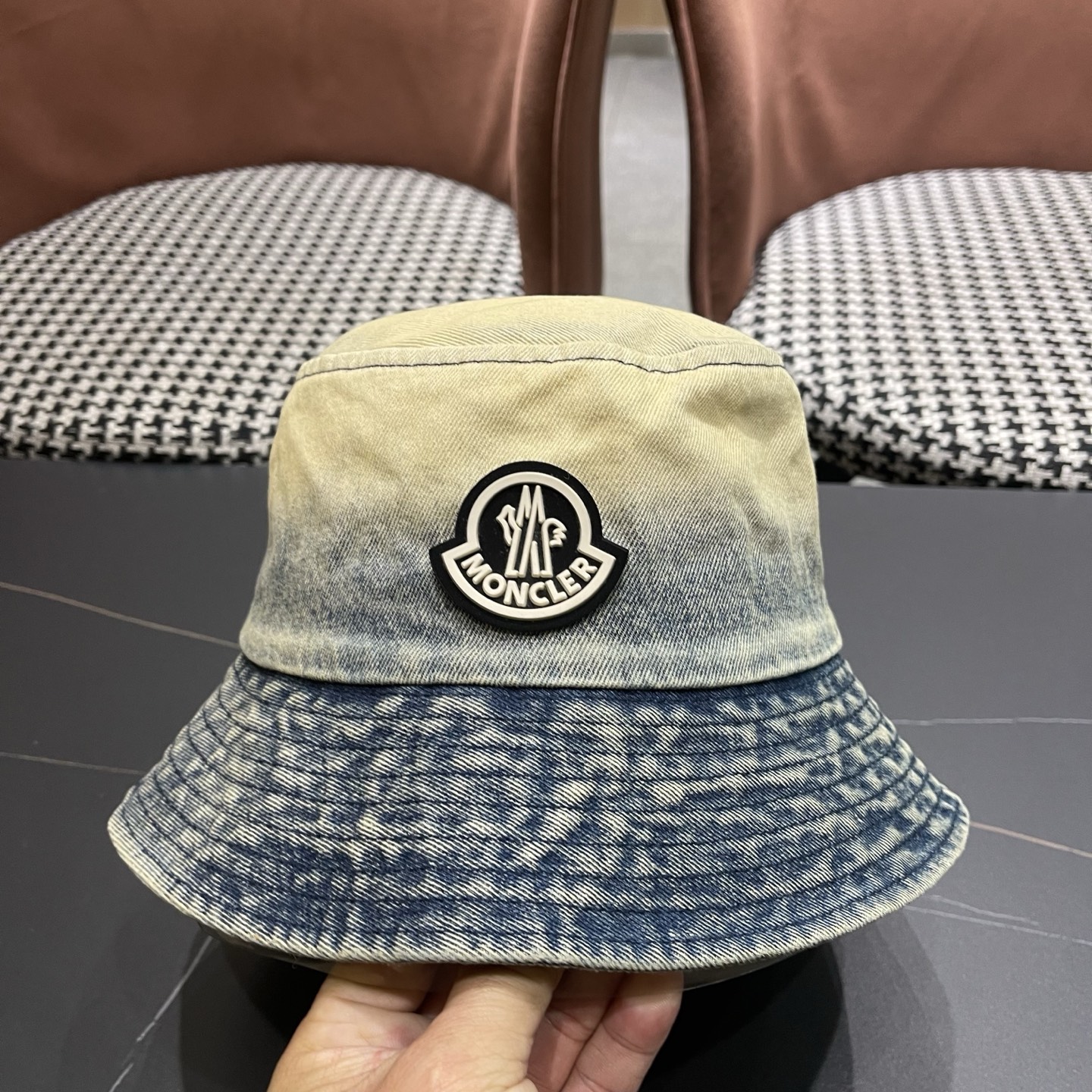 蒙口moncler早春牛仔渔夫帽，渔夫桶帽，头围57cm