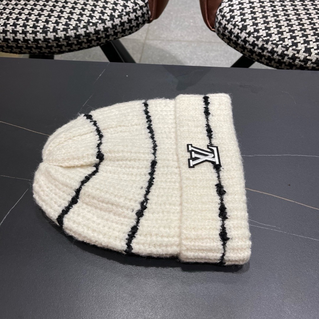 lv路易威登 帽子显脸小适合方圆脸韩系简约休闲毛线帽女秋冬百搭针织堆堆帽