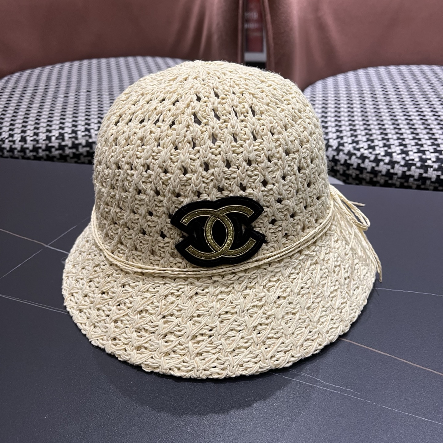 香奈儿CHANEL 渔夫帽女夏遮阳防晒草编日系透气镂空针织盆帽网红同款帽子 