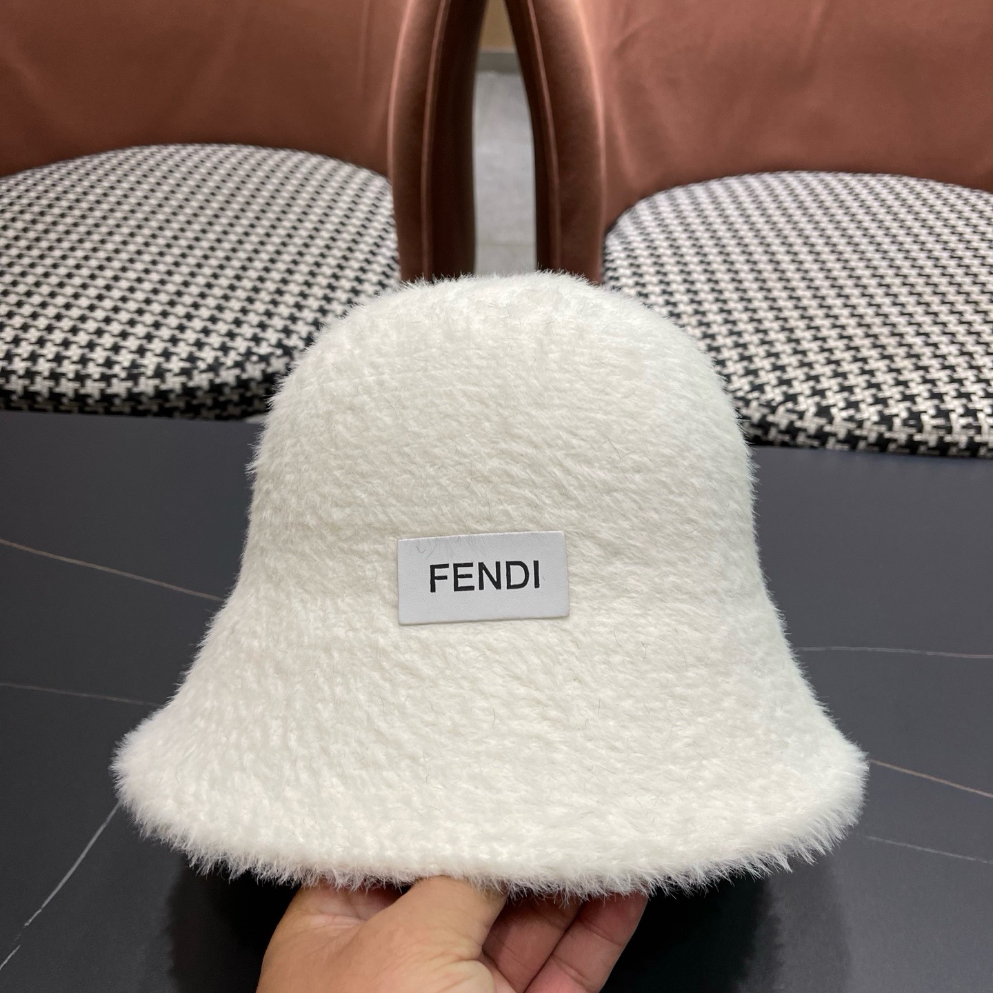 Fendi hat Japan purchasing plush warm bucket hat for women autumn winter casual versatile face-showing small basin hat fisherman hat trendy — photo 7