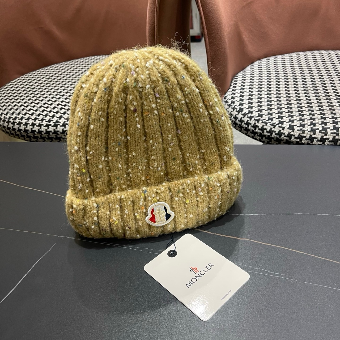 Moncler 日系彩点毛线帽子女秋冬新款防寒护耳保暖冷帽大头围毛球针织帽