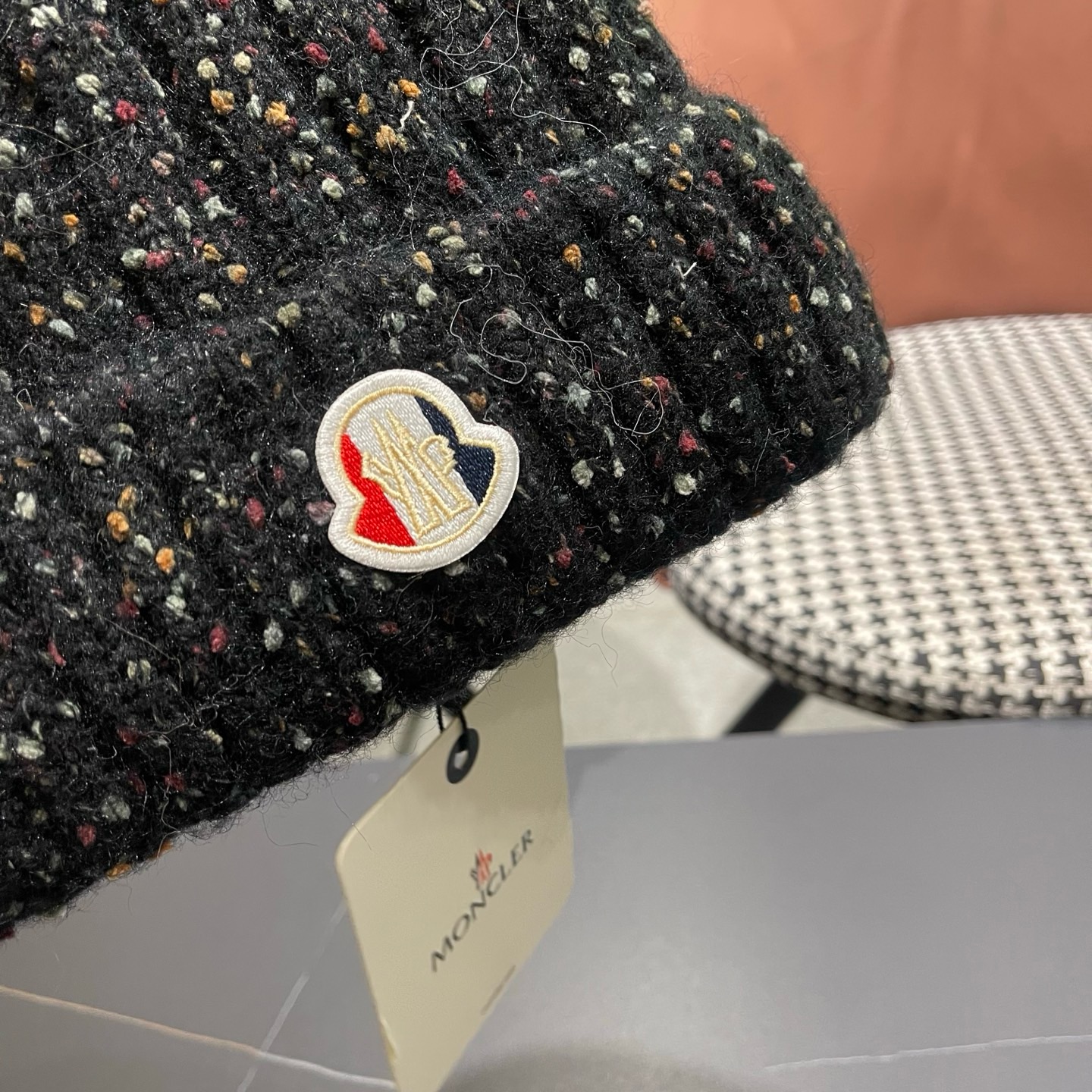 Moncler 日系彩点毛线帽子女秋冬新款防寒护耳保暖冷帽大头围毛球针织帽