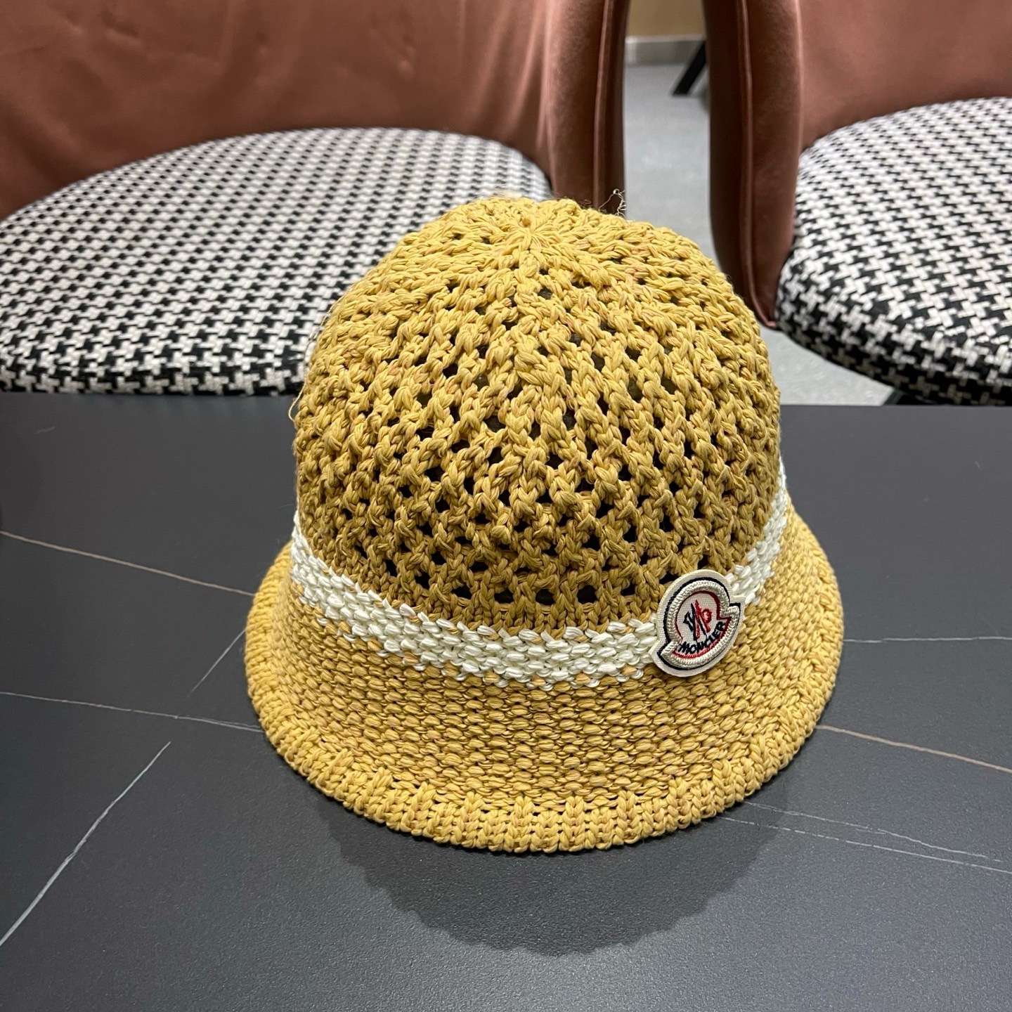 MONCLER（蒙口）缕空透气渔夫帽女夏季新款遮阳防晒显脸小盆帽户外休闲太阳帽