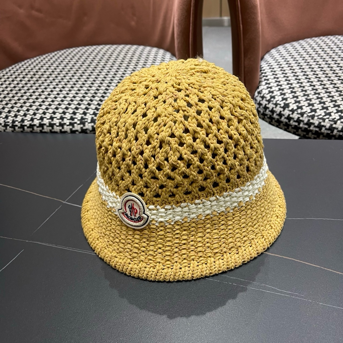 MONCLER（蒙口）缕空透气渔夫帽女夏季新款遮阳防晒显脸小盆帽户外休闲太阳帽