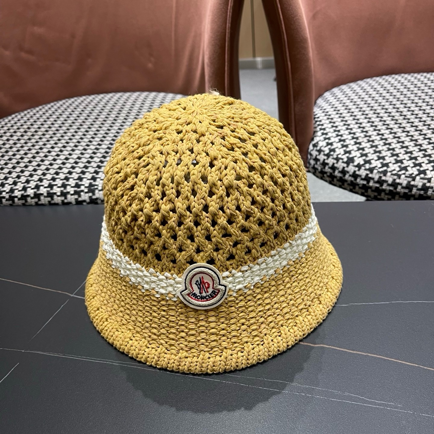 MONCLER（蒙口）缕空透气渔夫帽女夏季新款遮阳防晒显脸小盆帽户外休闲太阳帽