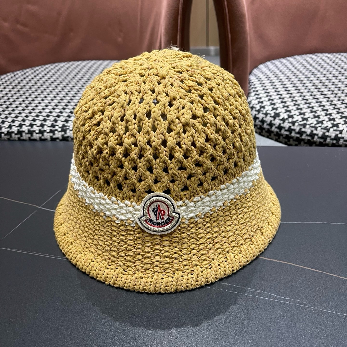 MONCLER（蒙口）缕空透气渔夫帽女夏季新款遮阳防晒显脸小盆帽户外休闲太阳帽