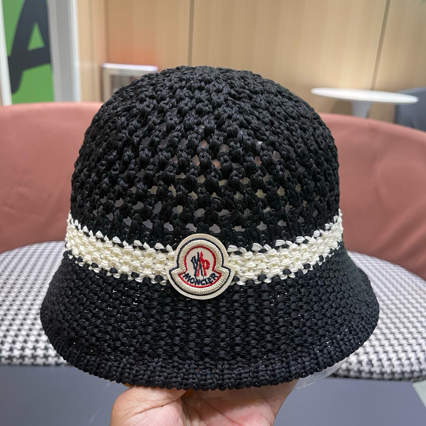 MONCLER（蒙口）缕空透气渔夫帽女夏季新款遮阳防晒显脸小盆帽户外休闲太阳帽