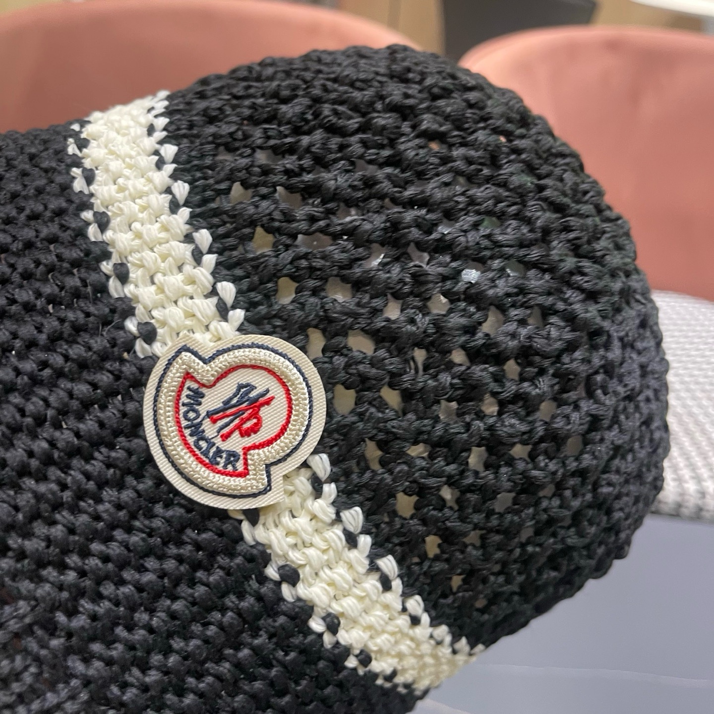 MONCLER（蒙口）缕空透气渔夫帽女夏季新款遮阳防晒显脸小盆帽户外休闲太阳帽