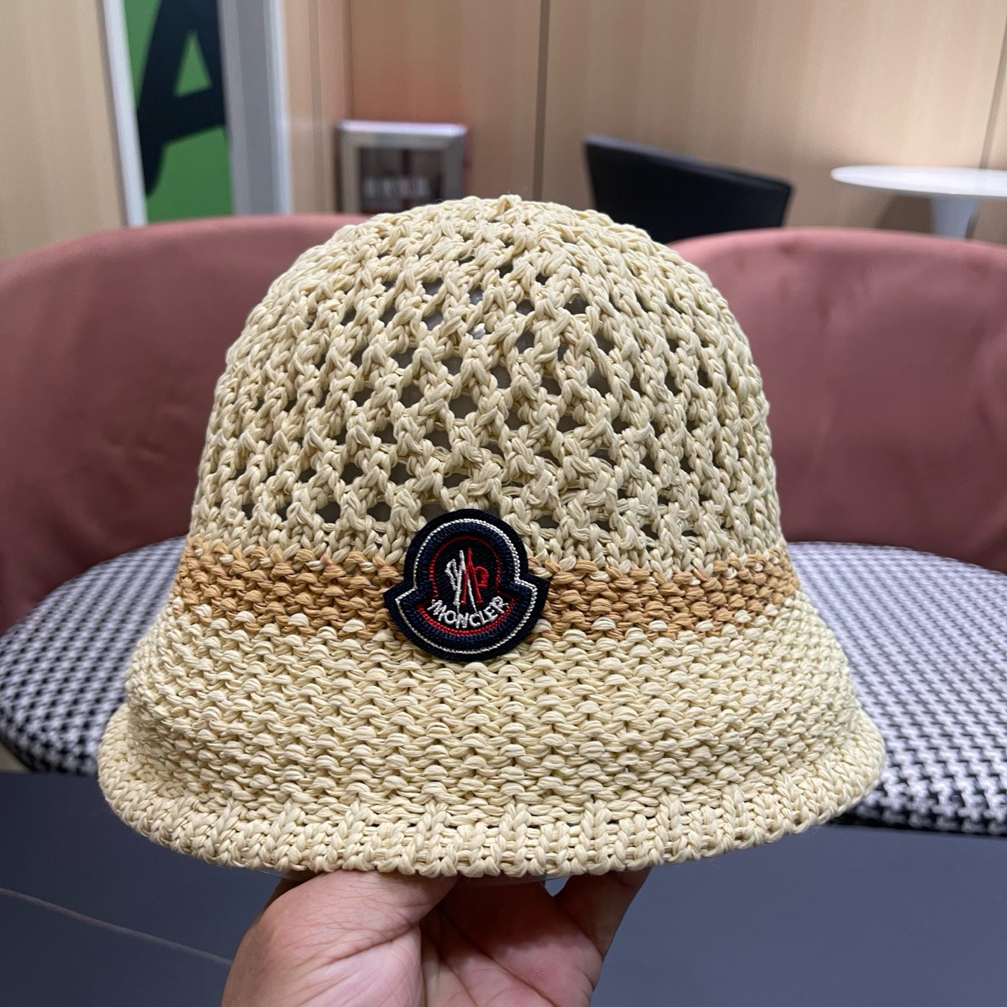 MONCLER（蒙口）缕空透气渔夫帽女夏季新款遮阳防晒显脸小盆帽户外休闲太阳帽