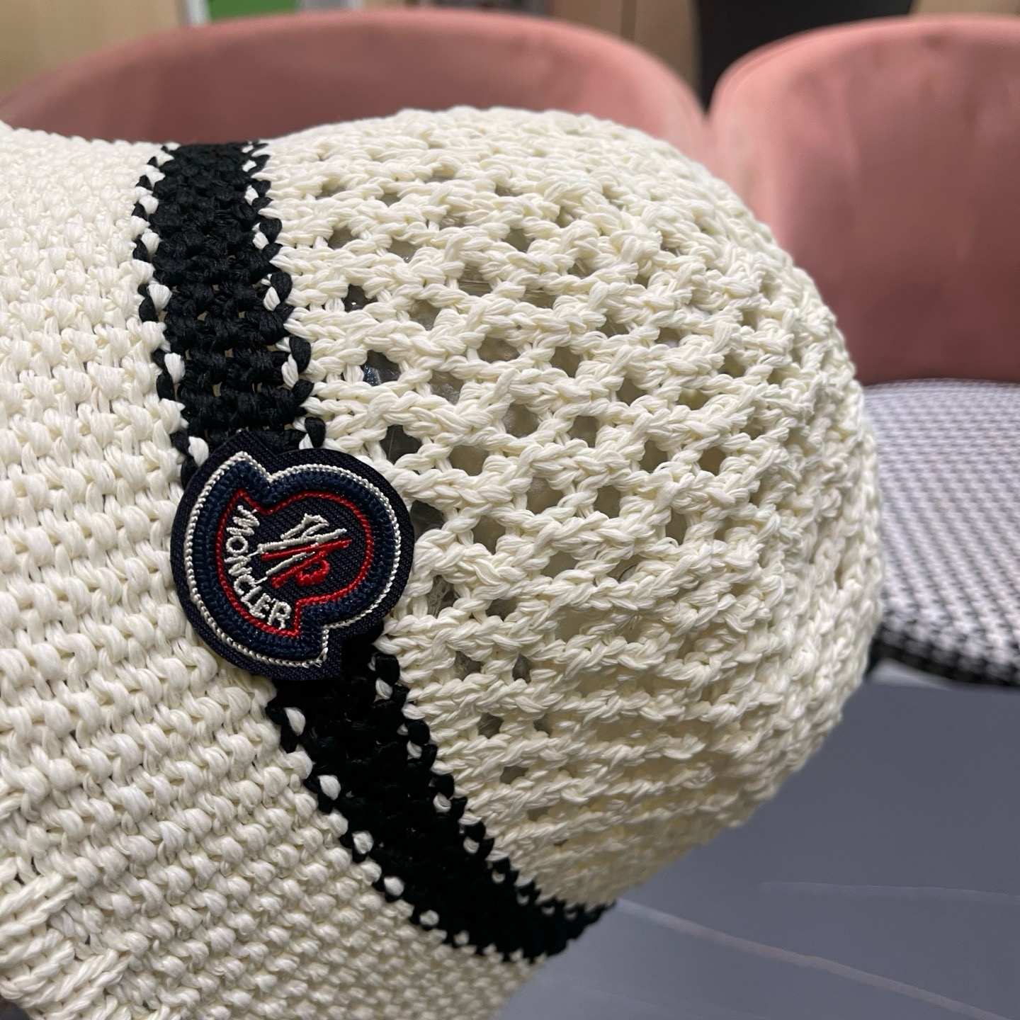 MONCLER（蒙口）缕空透气渔夫帽女夏季新款遮阳防晒显脸小盆帽户外休闲太阳帽