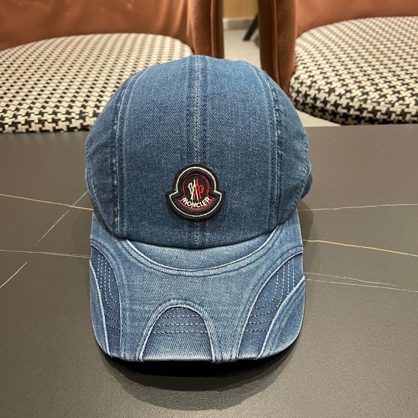 MONCLER（蒙口）韩系复古纯色棒球帽女生做旧牛仔软顶鸭舌帽设计感潮流遮阳帽子男