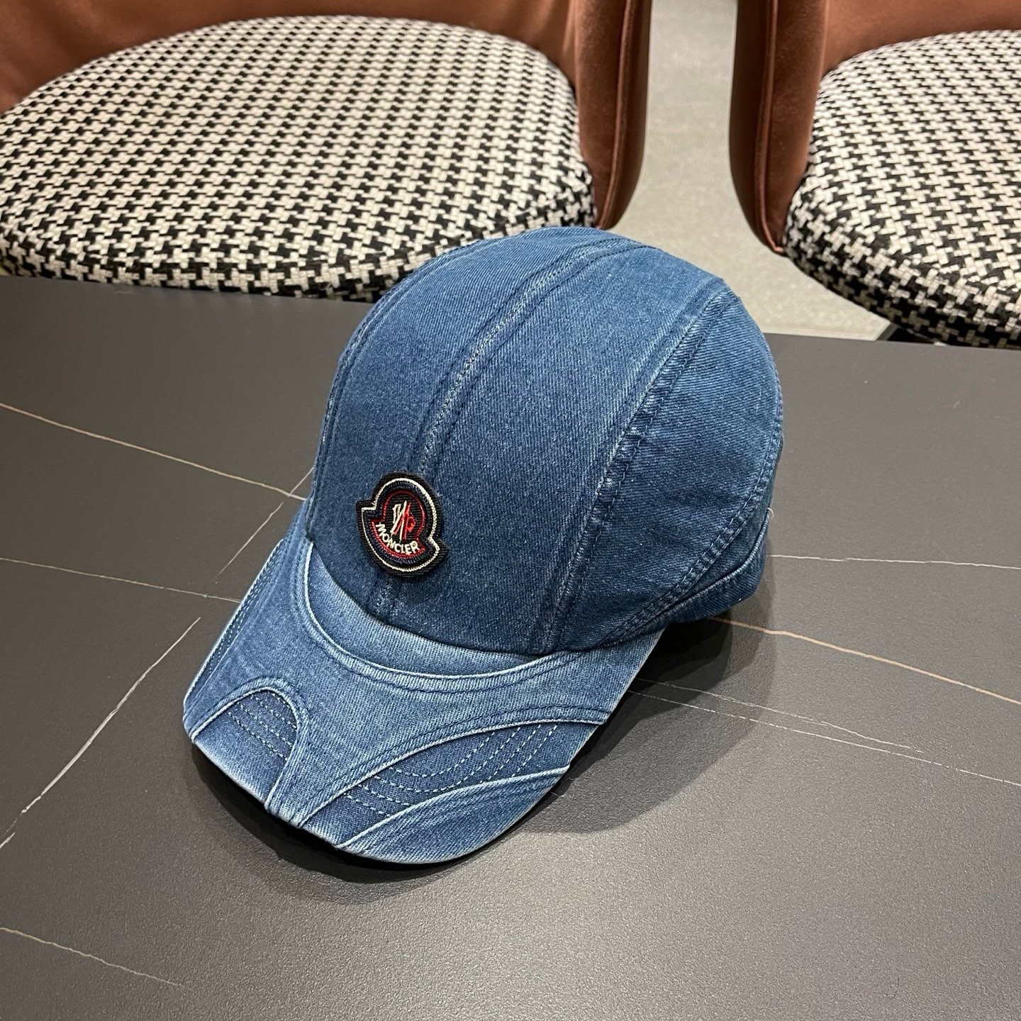 MONCLER（蒙口）韩系复古纯色棒球帽女生做旧牛仔软顶鸭舌帽设计感潮流遮阳帽子男