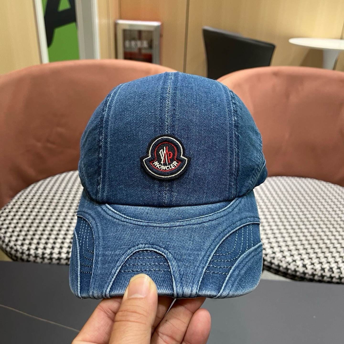 MONCLER（蒙口）韩系复古纯色棒球帽女生做旧牛仔软顶鸭舌帽设计感潮流遮阳帽子男