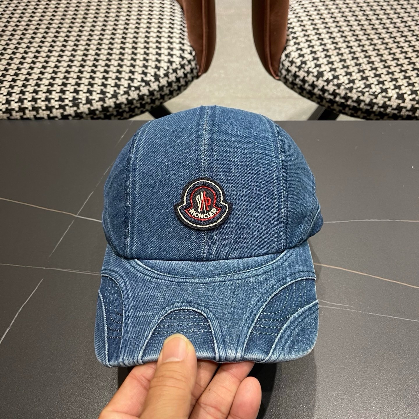 MONCLER（蒙口）韩系复古纯色棒球帽女生做旧牛仔软顶鸭舌帽设计感潮流遮阳帽子男
