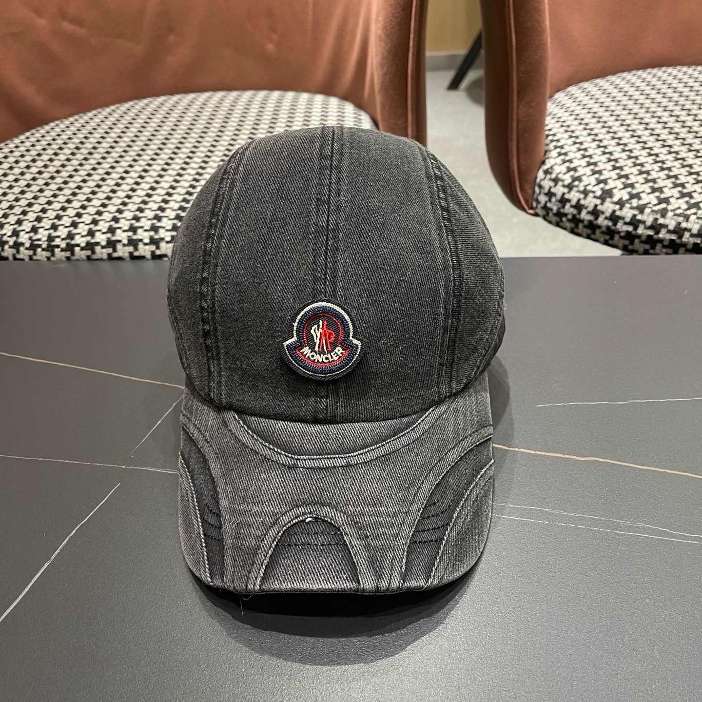 MONCLER（蒙口）韩系复古纯色棒球帽女生做旧牛仔软顶鸭舌帽设计感潮流遮阳帽子男