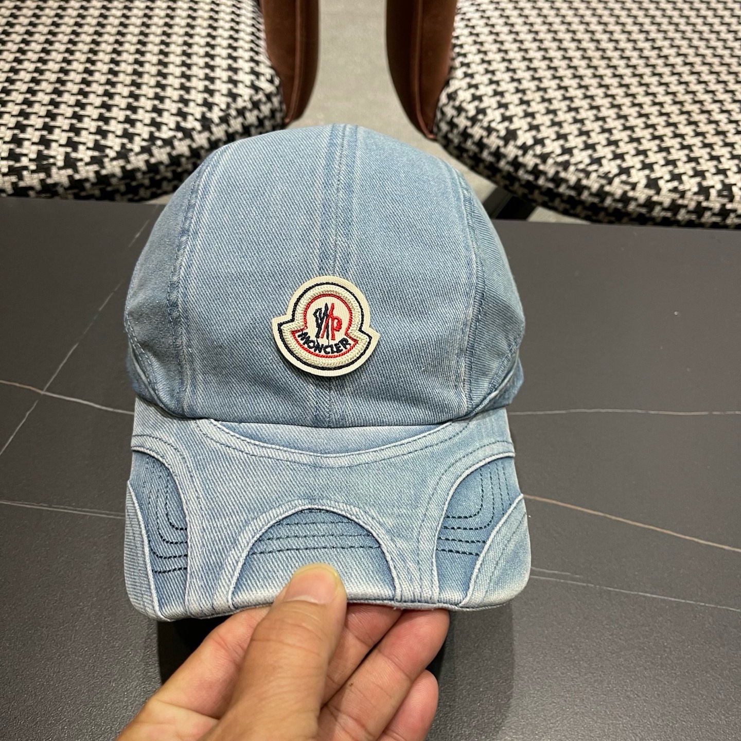 MONCLER（蒙口）韩系复古纯色棒球帽女生做旧牛仔软顶鸭舌帽设计感潮流遮阳帽子男