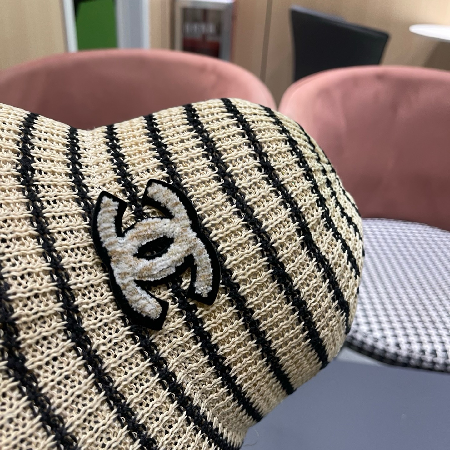 CHANEL香奈儿 日系条纹渔夫帽女春夏透气遮阳水桶帽时尚针织盆帽文艺防晒太阳帽